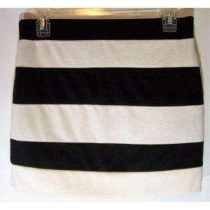 Lush Mini Skirt Size M Black‎ White Striped Women's Above Knee Elastic Waist